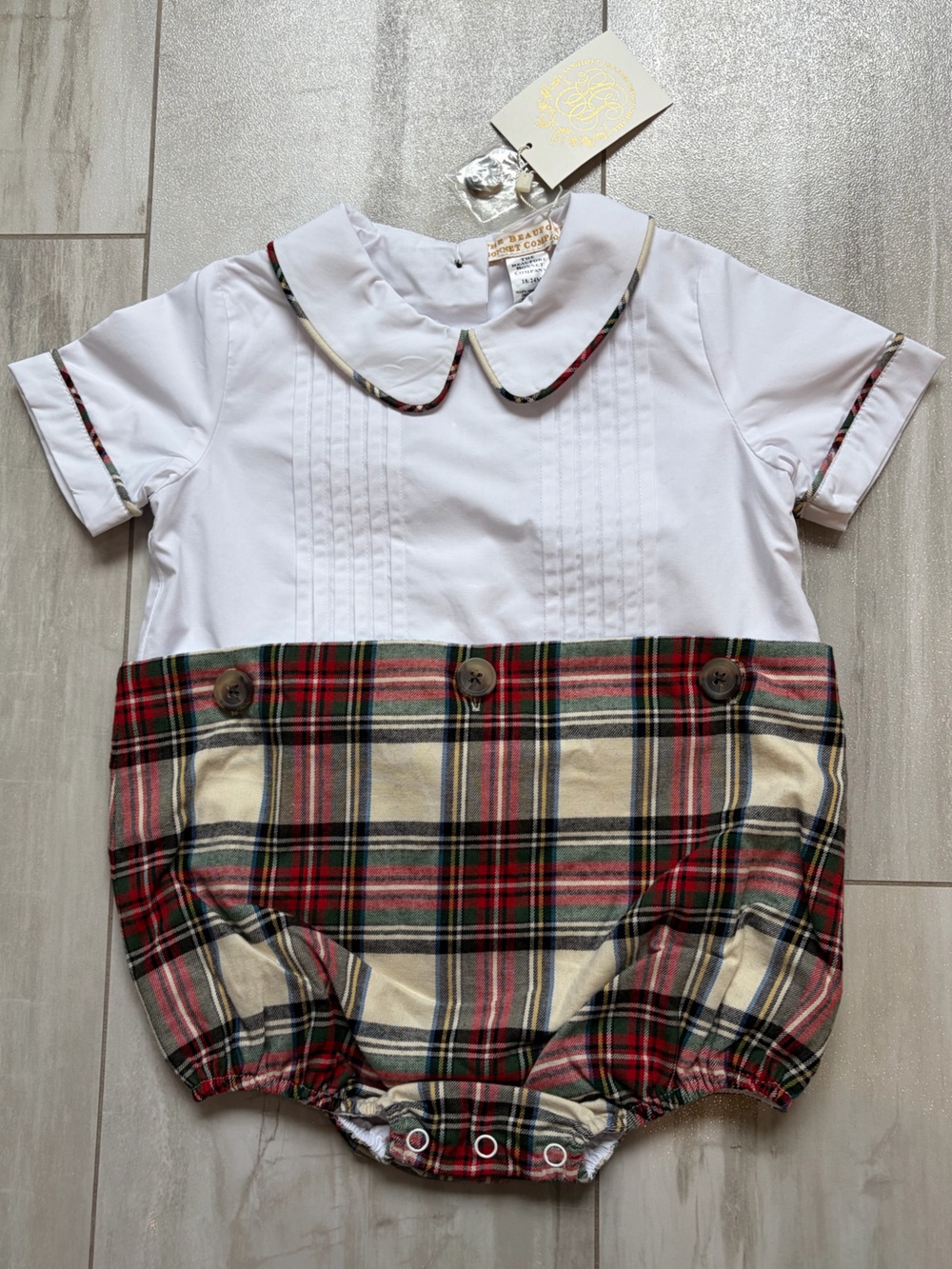 NWT TBBC Classic Preppy Tartan Plaid Bryan Button In Bubble Romper Boys 18-24M